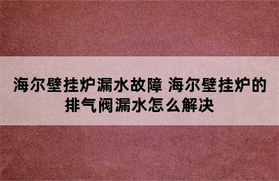 海尔壁挂炉漏水故障 海尔壁挂炉的排气阀漏水怎么解决